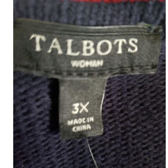 Talbots Blue Open Front Cardigan Sweater Red White Stripe Trim | SZ 3X | NWT - Picture 9 of 11